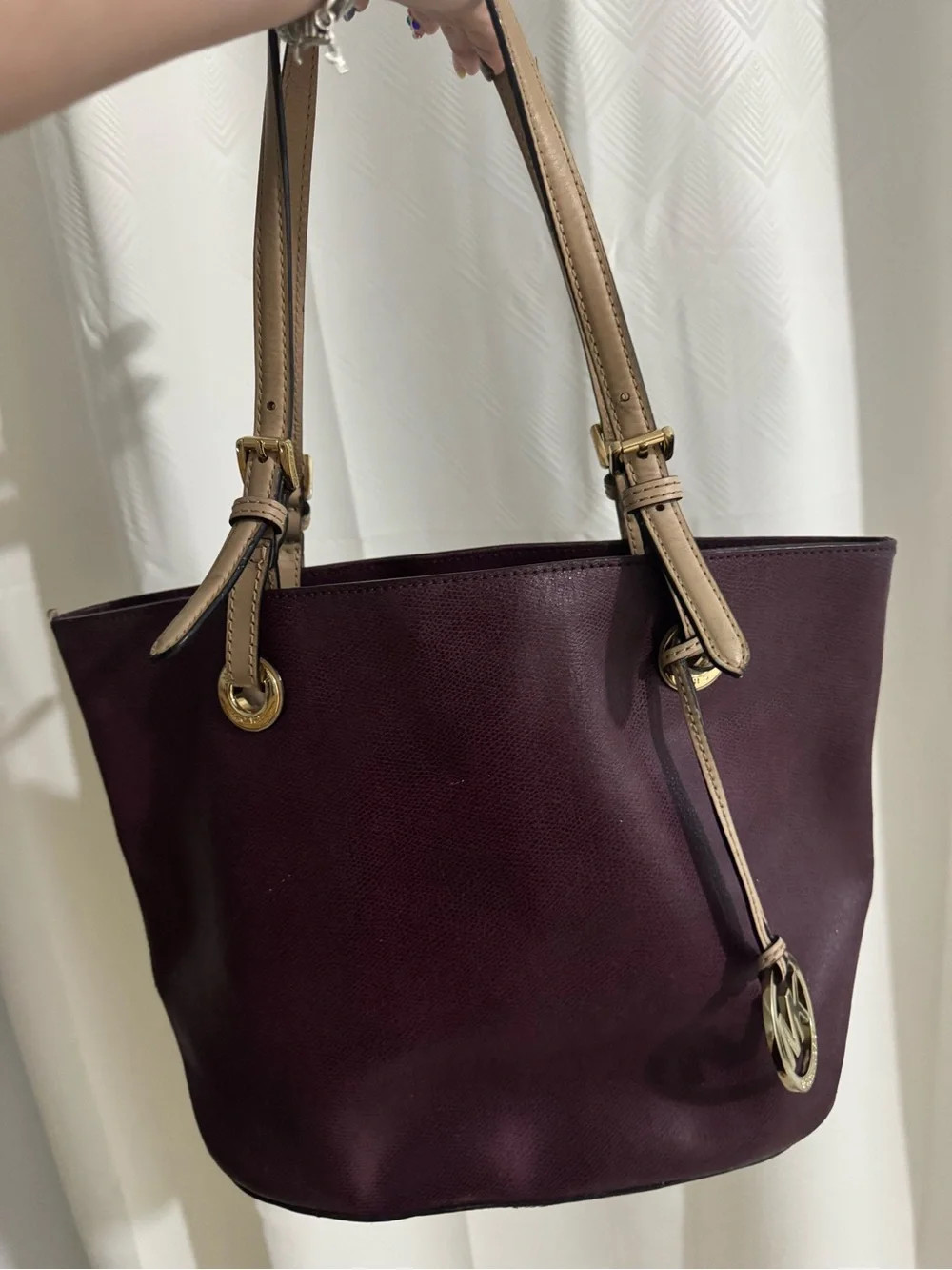 Michael Kors Deep Plum Tote with Tan Leather Accents (vintage)